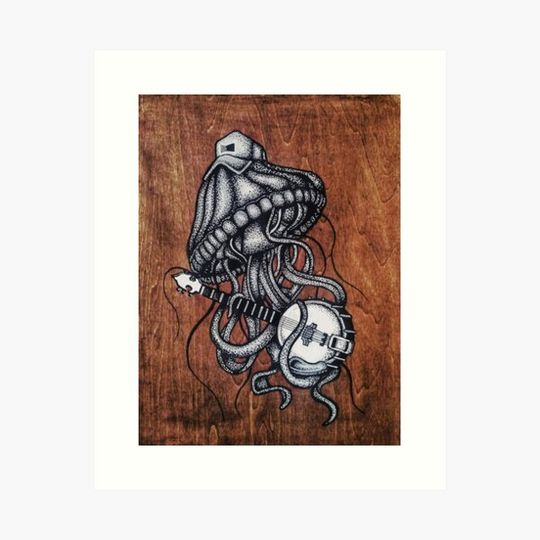 Discover Redneck Jellyfish - Pen and Ink on Wood
