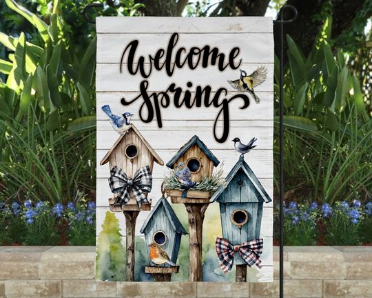 Discover Garden Flag Welcome Spring Birdhouse or