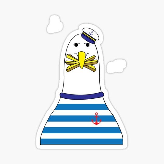 Nautical Seagull Character Eating Chips