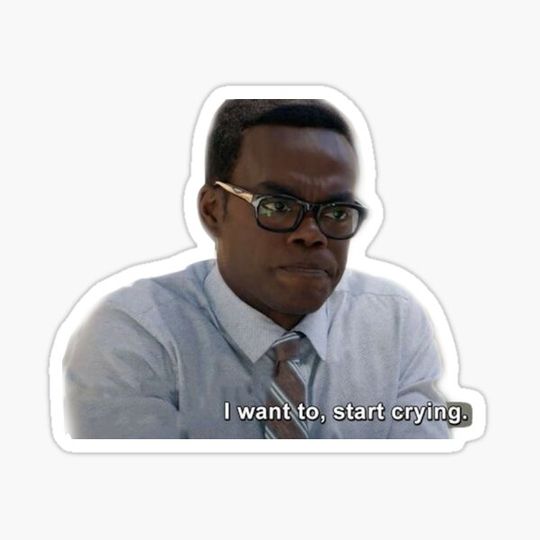 Discover I want to start crying Chidi sticker
