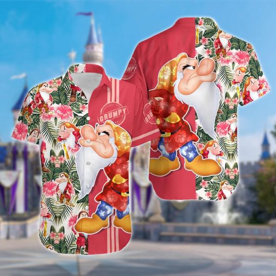 Discover Grumpy Dwarf Floral Hawaiian Shirt, Funny Grumpy Beach Pattern