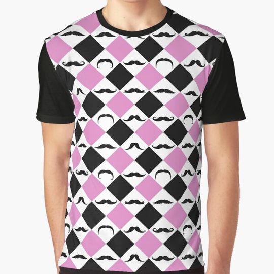 Discover Mustaches Pattern Black, White and Pink