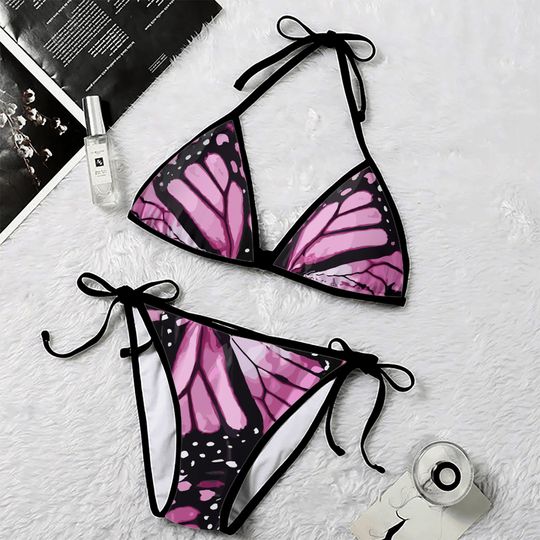 Discover Butterfly print triangle halter two piece set bikini