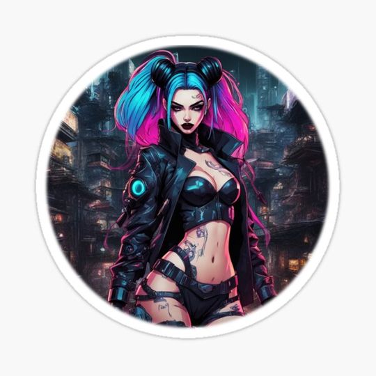 Discover Virtual Vixen: Stylish Cyberpunk Circle Design