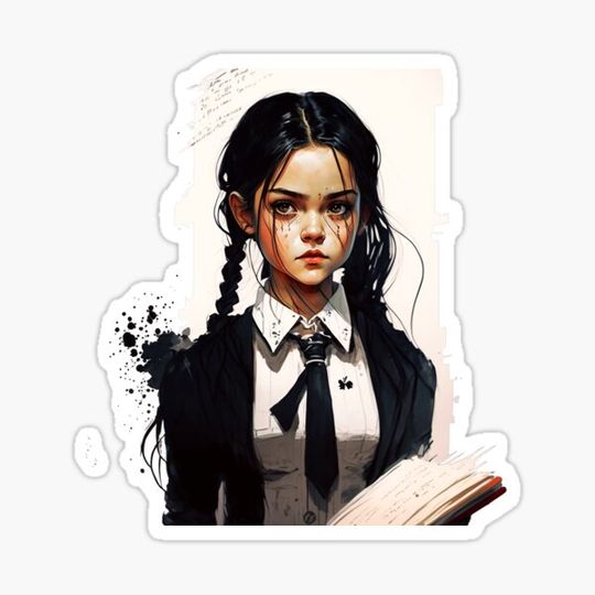 Discover Wednesday Adams fanart girl with a book