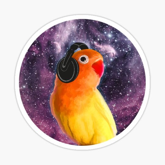 Lovebird Listening to Music in outer Space