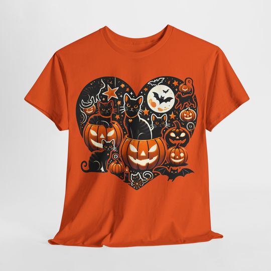 Discover Black Cat Pumpkin Heart Halloween Shirt, Cute Halloween T-Shirt