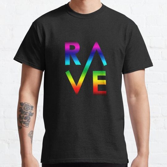 Discover Rave music - electronic festival rainbow logo.