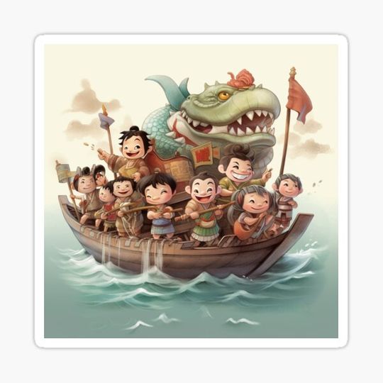 Discover Chinese traditional festival Dragon Boat Festival cartoon image