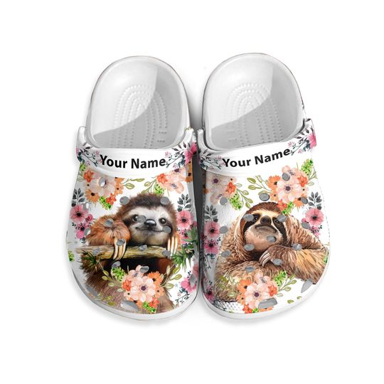 Discover Sloth Flower Personalized Clogs Shoes With Your Name