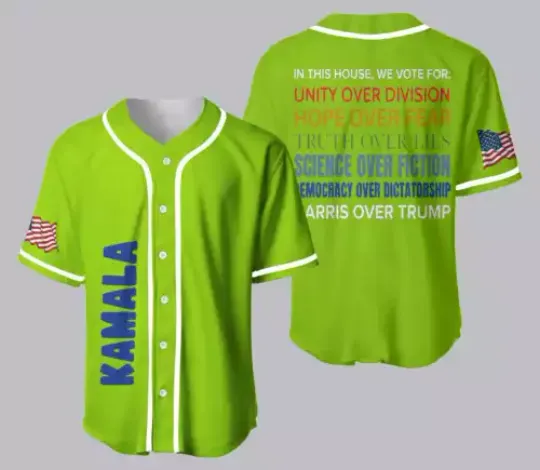 Discover In This House We Vote For Unity Over Division Kamala 2024 Baseball Jersey Shirt