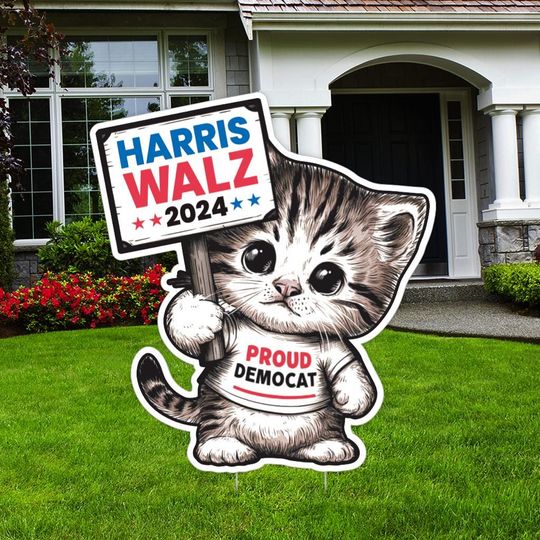 Discover Democat, Kamala Harris 2024 Yard Sign, Coroplast Harris For President 2024 Lawn Sign Election, Childless Cat Ladies Signs with Metal Stake