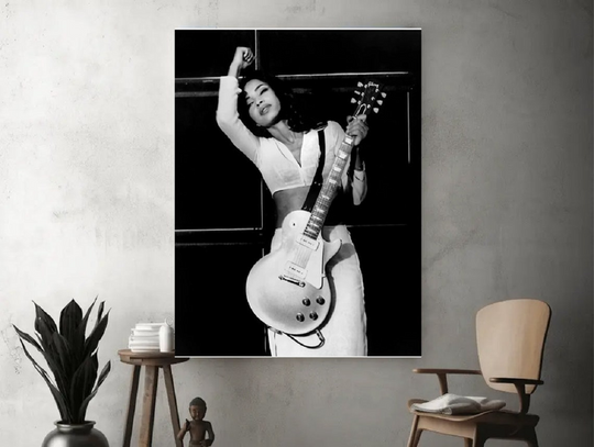 Discover Sade playing the guitar Black & White Vintage Poster