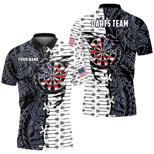 Discover Personalized Darts, Custom Darts Black and White For Team 3D Polo Shirt