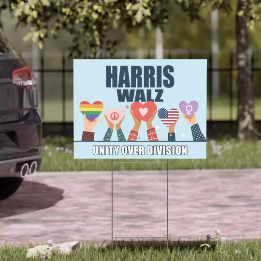 Discover Harris Walz 2024 Unity Over Division Vote Blue Save Democracy Yard Sign