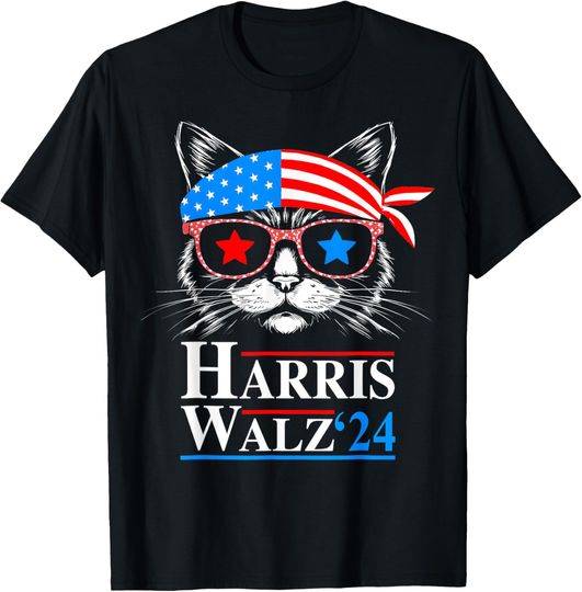 Discover Harris Waltz 2024 Election Funny Cat Kamala Harris Tim Walz T-Shirt