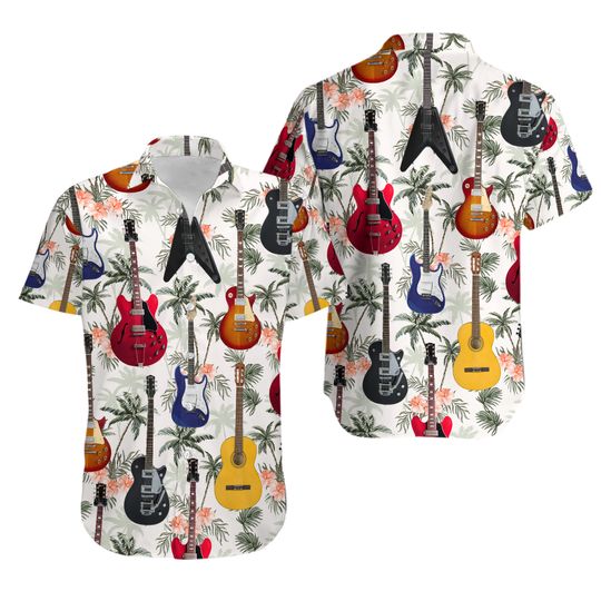 Discover Guitar Tropical Vintage Hawaiian Shirt, Summer Beach Shirt