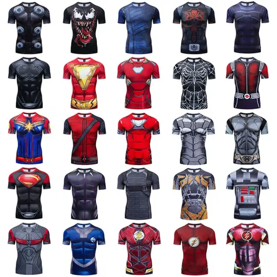 Discover Men's T-shirts Superhero Compression Tee Gym Tops Active Wear Fitness T Shirt