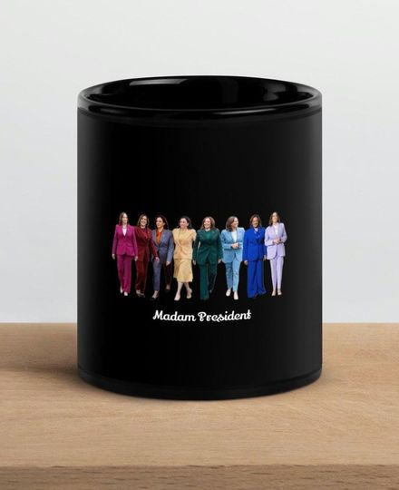 Discover Madam President, Kamala Harris Pride Rainbow Black Glossy Mug