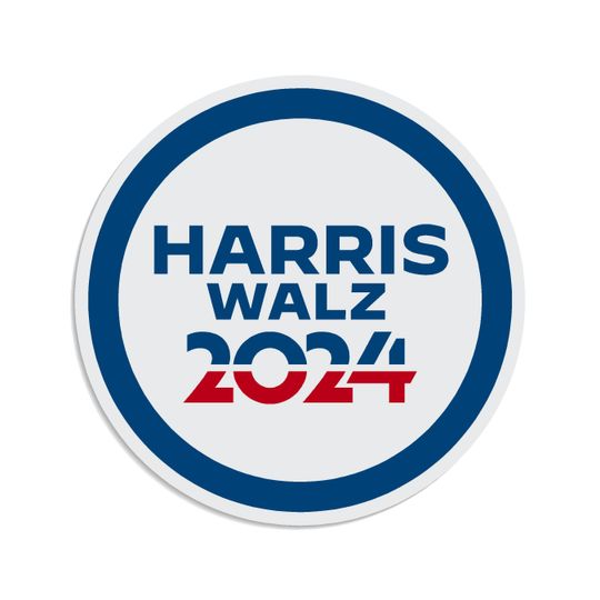 Discover Harris-Walz 2024 Car Magnet - Round - Red & Blue on White