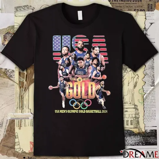 Discover Olympic Paris 2024 USA Men’s Basketball Gold Medal Celebrating T-Shirt
