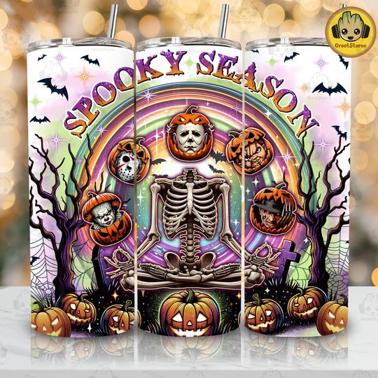 Discover Friends Horror Movie 20 oz Skinny Tumbler, Halloween, Scary Killers Halloween Tumbler