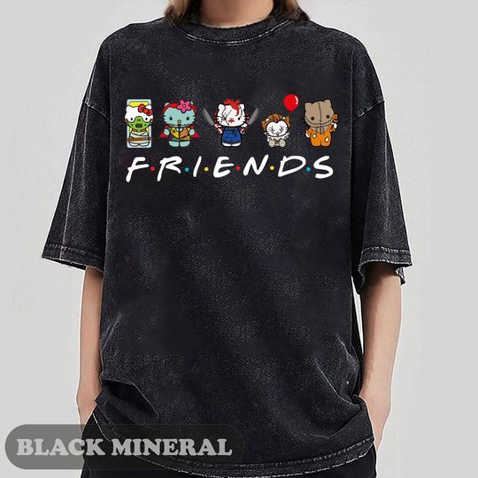 Discover Custom Hello Cat and Friends Halloween Mineral Wash Shirts, Horror Movie Characters Halloween Tshirt