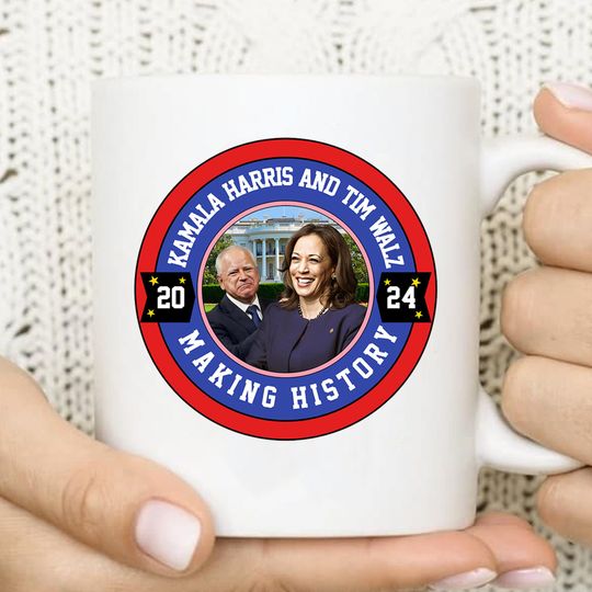 Discover 2024 Kamala Harris And Tim Walz Making History Mug, Harris Walz Mug