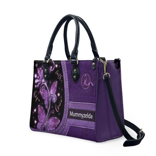 Discover Bufterfly Leather Bag, Purple Handbag, Custom Leather Bag, Woman Handbag