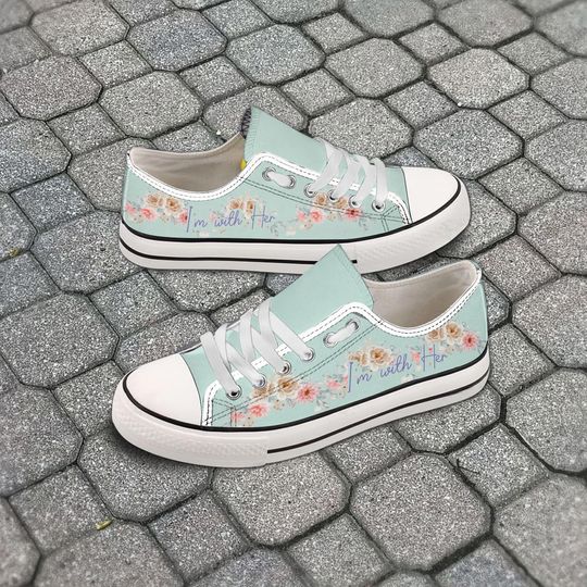 Discover I'm with Her teal with flowers and purple lettering Kamala 2024 Chucks - Low Top Sneaker