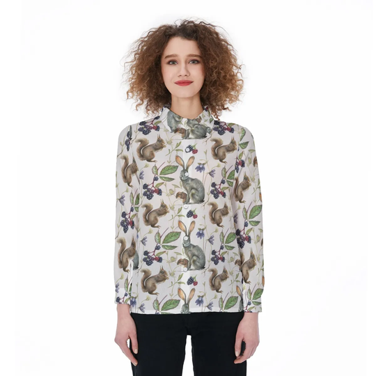 Discover Vintage Rabbit Pattern Women Casual Shirt, Vintage Rabbit Blouse Shirt