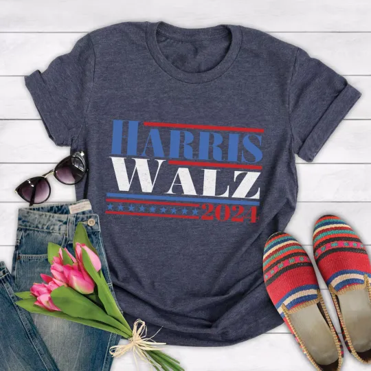 Discover Harris Walz 2024 T-Shirt, Election Kamala Harris Tim Walz 24 Shirt Vote Blue