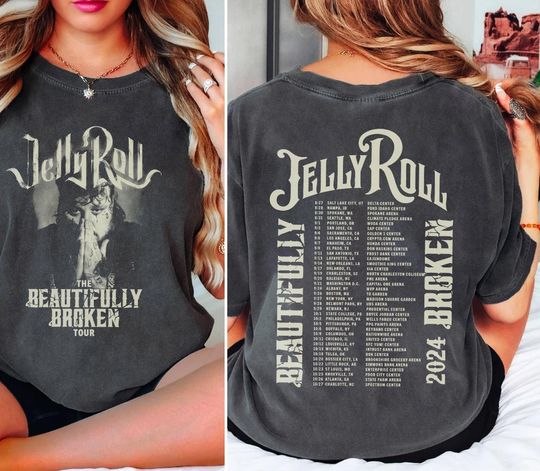 Discover Color Jelly Roll The Beautifully Broken Tour 2024 2 side Shirt, Jelly Roll 2024 Concert Shirt