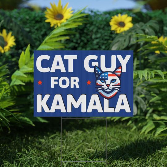 Discover Cat Guy for Kamala Yard Sign, Patriotic USA Flag Dog, 2024 Election