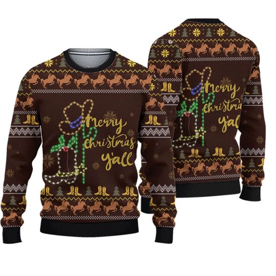 Discover Cowboy Boots Merry Christmas Y'all Ugly Sweater