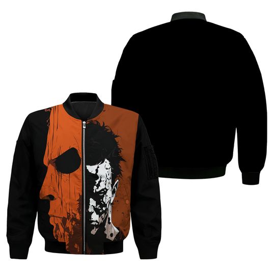 Discover Michael Myers Split Face Halloween 1980s Slasher Horror Film Movie Art Bomber Jacket