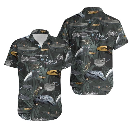 Discover Set Trek Hawaiian Shirt And Men Shorts, Trek Starships Beach Button Shirt