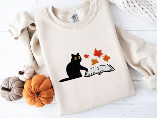 Discover Halloween Sweatshirt, Fall Sweatshirt, Embroidered Halloween Cat Shirt, Cat Sweater