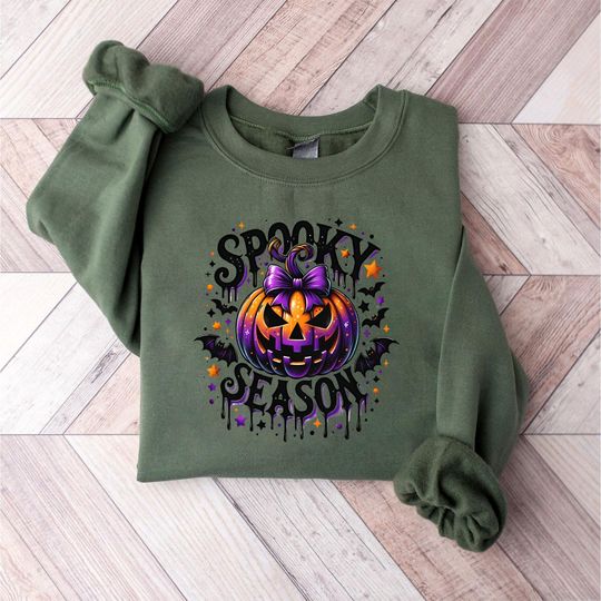 Discover Spooky Season Sweatshirt, Halloween Sweatshirt, Halloween Embroidered Sweatshirt