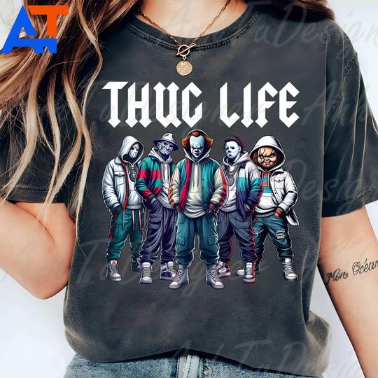 Discover Thug Life Horror Movie Shirt, Halloween Horror Characters Shirt
