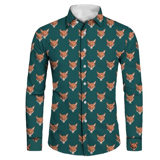 Discover Long Sleeve Slim Fit Shirt Green Fox Print
