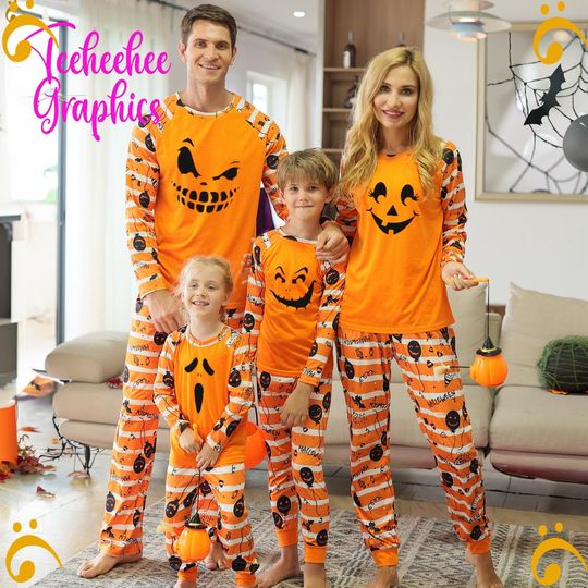 Discover Pumpkin Halloween Party Clothes for Family Look Mother Father Kids Matching Outfits Pajamas Set