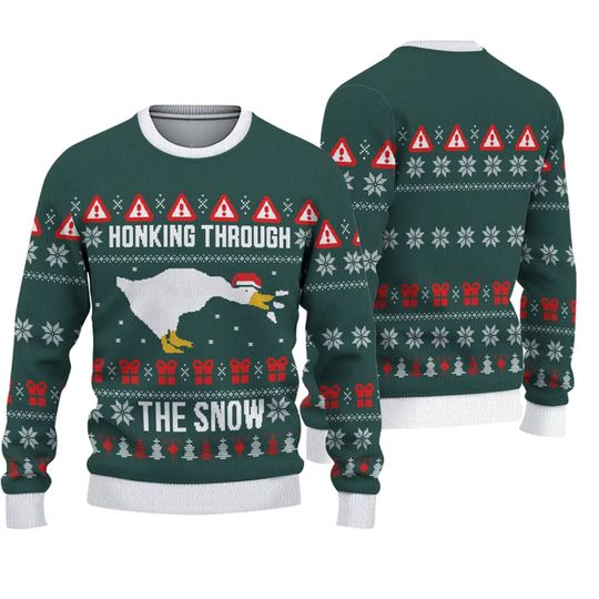 Discover Honking Through The Snow Ugly Knitted Christmas  3D Sweater