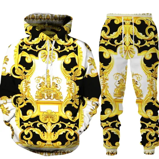 Discover Golden 3D Print Men's Winter Jackets Set Sports Hoodies Trousers - SUIT22