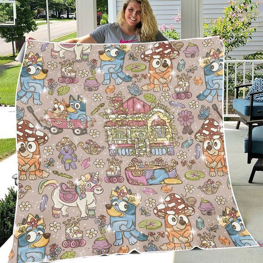 Discover Magical Unicorse Blue Dog Minky Blanket