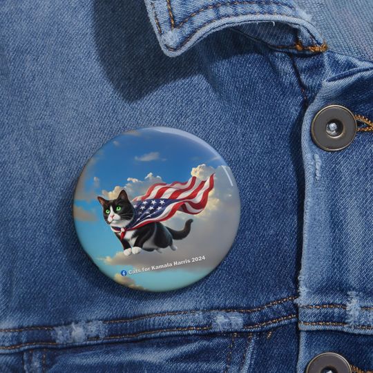 Discover Tuxedo Tuxie Cat - Childless Cat Ladies for Kamala Harris and Tim Walz - Pin Button