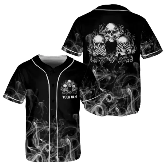 Discover Personalized Funny Skulls Halloween Baseball Jersey