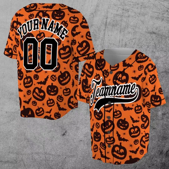 Discover Funny Halloween Pumpkin Bat Spider Pattern Gift 3D Baseball Jersey
