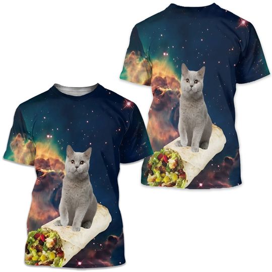 Discover Cat Graphic Prints Basic Fashion 3D T-Shirt