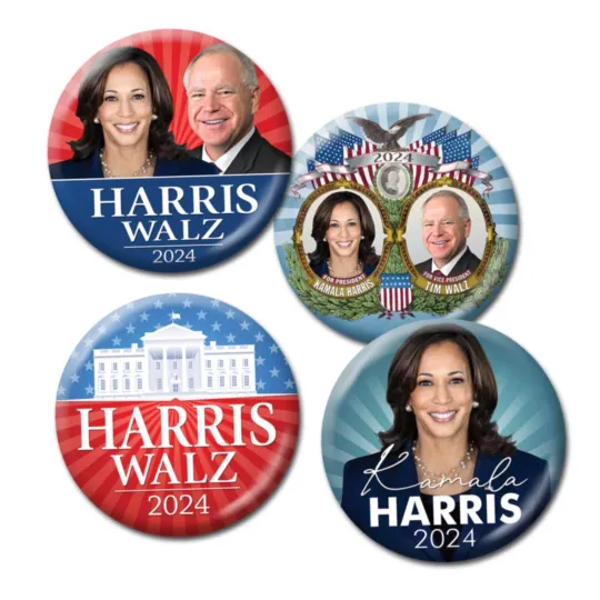 Discover Harris Walz 2024 Buttons Pins, Kamala Tim photo and Campaign Pins